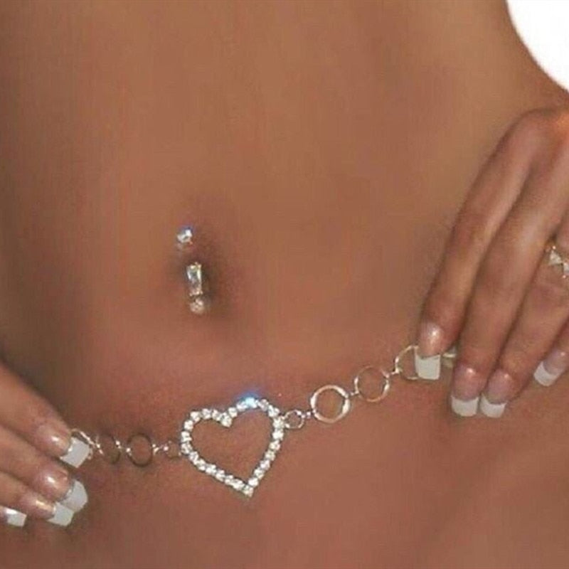 Women Fashion Rhinestone Heart Waist Chain Belt Jewelry Crystal Belly Body Chain Sexy Party Jewelry Gift voguable