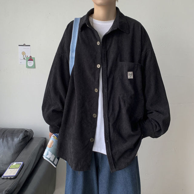Voguable Men's Corduroy Long Sleeve Shirts Autumn Korean Shirt Woman Fashion Casual Oversize Shirt Printed Clothing voguable