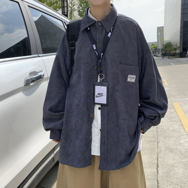 Voguable Men's Corduroy Long Sleeve Shirts Autumn Korean Shirt Woman Fashion Casual Oversize Shirt Printed Clothing voguable
