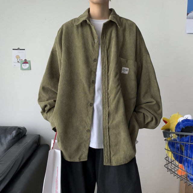 Voguable Men's Corduroy Long Sleeve Shirts Autumn Korean Shirt Woman Fashion Casual Oversize Shirt Printed Clothing voguable