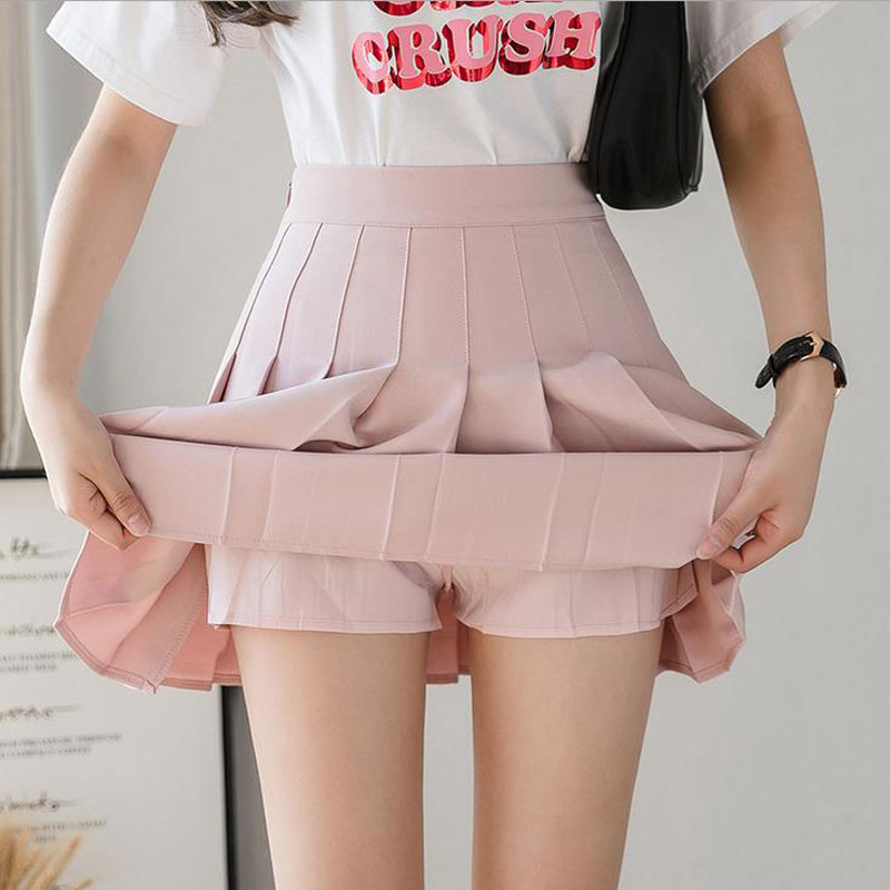 2021 Spring Summer Korean Skirt Shorts Women High Waist Sexy Mini Skirt School Short Pleated Kawaii Japanese Pink Skirt Female voguable