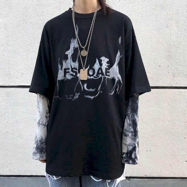 Voguable Long Sleeve Fake Two-piece T Shirt Striped Big Shirts Men Clothing Men Fashion 2020 New Oversized Tees Clothes Tshirt voguable