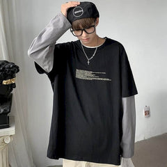 Voguable Long Sleeve Fake Two-piece T Shirt Striped Big Shirts Men Clothing Men Fashion 2020 New Oversized Tees Clothes Tshirt voguable