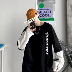 Voguable Long Sleeve Fake Two-piece T Shirt Striped Big Shirts Men Clothing Men Fashion 2020 New Oversized Tees Clothes Tshirt voguable