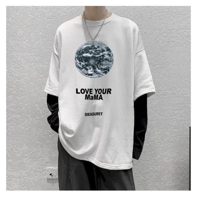 Voguable Long Sleeve Fake Two-piece T Shirt Striped Big Shirts Men Clothing Men Fashion 2020 New Oversized Tees Clothes Tshirt voguable