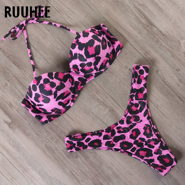 RUUHEE Bikini Swimwear Women Swimsuit 2021 Leopard Brazilian Bikini Set Push Up Bathing Suit Female Summer Beach Wear Biquini voguable