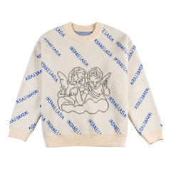 Oversized Streetwear Angel Pattern Women'S Sweater Retro Lazy Pullover Trendy Brand Round Neck Fashion Sweater Women 2021 Winter voguable