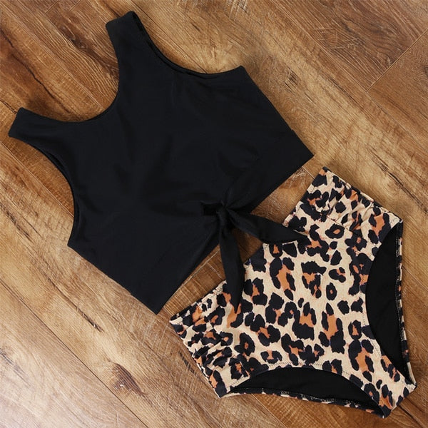 High Waist Bikini Leopard Swimsuit Women Bikini 2021 Floral Swimsuit Print High Neck Bikini Push Up Swimwear Snake Bathing Suit voguable