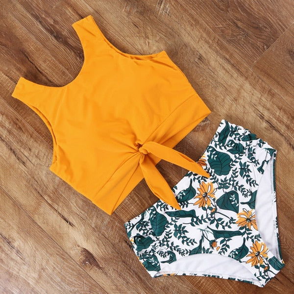 Voguable High Waist Bikini Leopard Swimsuit Women Bikini 2021 Floral Swimsuit Print High Neck Bikini Push Up Swimwear Snake Bathing Suit voguable