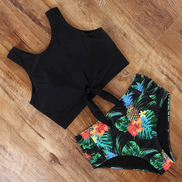 Voguable High Waist Bikini Leopard Swimsuit Women Bikini 2021 Floral Swimsuit Print High Neck Bikini Push Up Swimwear Snake Bathing Suit voguable