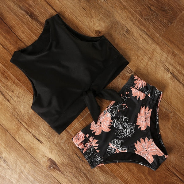High Waist Bikini Leopard Swimsuit Women Bikini 2021 Floral Swimsuit Print High Neck Bikini Push Up Swimwear Snake Bathing Suit voguable