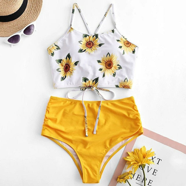 Voguable High Waist Bikini Leopard Swimsuit Women Bikini 2021 Floral Swimsuit Print High Neck Bikini Push Up Swimwear Snake Bathing Suit voguable
