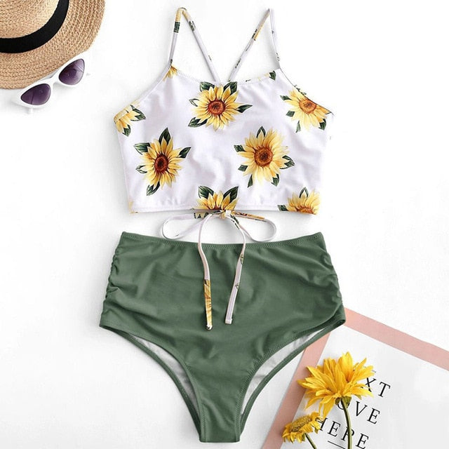 Voguable High Waist Bikini Leopard Swimsuit Women Bikini 2021 Floral Swimsuit Print High Neck Bikini Push Up Swimwear Snake Bathing Suit voguable