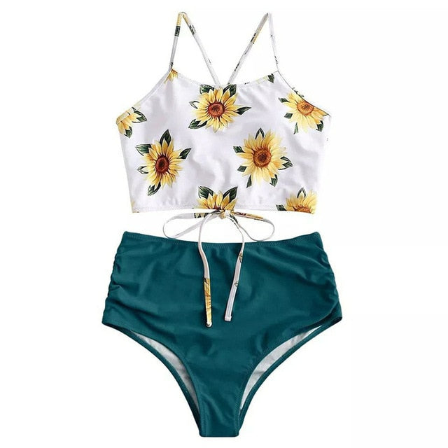 High Waist Bikini Leopard Swimsuit Women Bikini 2021 Floral Swimsuit Print High Neck Bikini Push Up Swimwear Snake Bathing Suit voguable