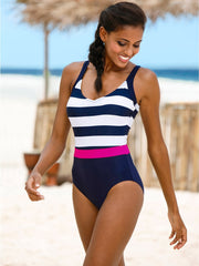 One Piece Striped Swimsuit Women Classic Plus Size Swimwear Sliming Push Up Bathing Suit Summer Swimming Suit Beachwear S~XXL voguable