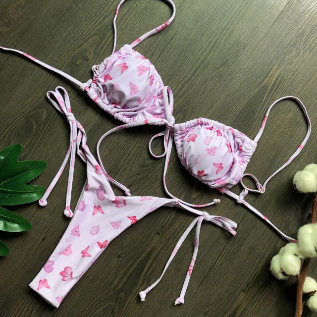 In-X Brazilian micro bikinis 2021 mujer Sexy string swimsuit female pleated bikini set Yellow swimwear women Mini bathing suit voguable