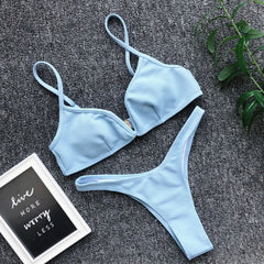 2021 Sexy Bikini Set Women Swimwear V Neck Swimsuit Female Push Up Bikini Set Solid Bathing Suit Beach Wear Biquini voguable