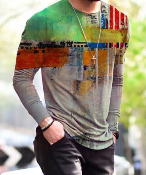 Voguable New Patchwork T-shirt Long Sleeve Fashion 3D Print Tops 2021 Summer Casual Pullovers Sexy Mens clothing Plus Size S-3XL voguable