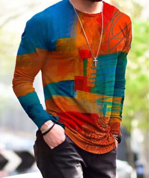 Voguable New Patchwork T-shirt Long Sleeve Fashion 3D Print Tops 2021 Summer Casual Pullovers Sexy Mens clothing Plus Size S-3XL voguable