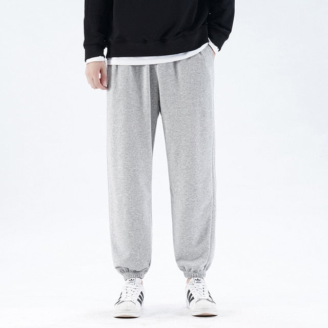 Voguable Autumn and Winter Cotton Pants Men Fleece Solid Elastic Waist Streetwear Baggy Trousers Men Casual Trendy Wild Men Pants voguable