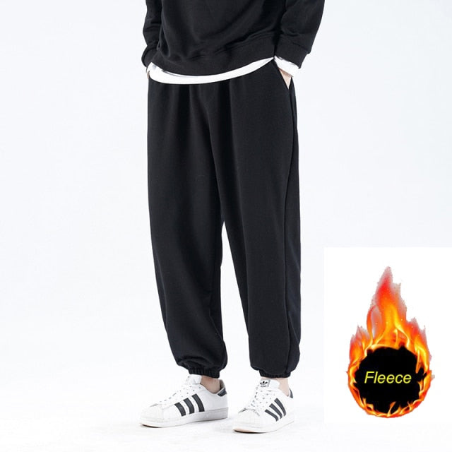 Voguable Autumn and Winter Cotton Pants Men Fleece Solid Elastic Waist Streetwear Baggy Trousers Men Casual Trendy Wild Men Pants voguable