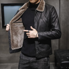 Voguable New Thick Leather Jacket Mens Winter Autumn Men's Jacket Fashion Faux Fur Collar Windproof Warm Coat Male Brand Clothing MY156 voguable