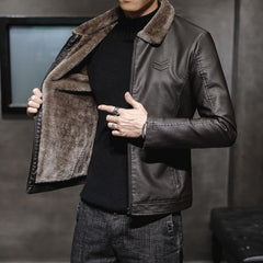 Voguable New Thick Leather Jacket Mens Winter Autumn Men's Jacket Fashion Faux Fur Collar Windproof Warm Coat Male Brand Clothing MY156 voguable