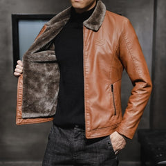 Voguable New Thick Leather Jacket Mens Winter Autumn Men's Jacket Fashion Faux Fur Collar Windproof Warm Coat Male Brand Clothing MY156 voguable