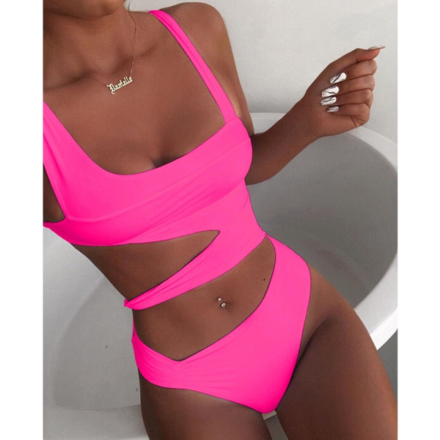 Voguable 2022 New Sexy White One Piece Swimsuit Women Cut Out Swimwear Push Up Monokini Bathing Suits Beach Wear Swimming Suit For Women voguable