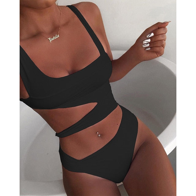 Voguable 2022 New Sexy White One Piece Swimsuit Women Cut Out Swimwear Push Up Monokini Bathing Suits Beach Wear Swimming Suit For Women voguable