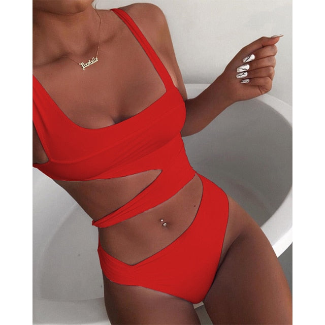 Voguable 2022 New Sexy White One Piece Swimsuit Women Cut Out Swimwear Push Up Monokini Bathing Suits Beach Wear Swimming Suit For Women voguable
