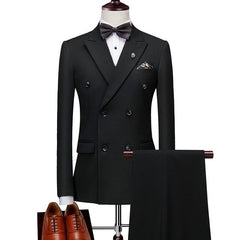 Voguable Mens Double Breasted Suits Terno Masculino Slim Fit Men's Formal Suits Set Brand Black Grey Jacket Pants Vest voguable