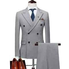 Voguable Mens Double Breasted Suits Terno Masculino Slim Fit Men's Formal Suits Set Brand Black Grey Jacket Pants Vest voguable