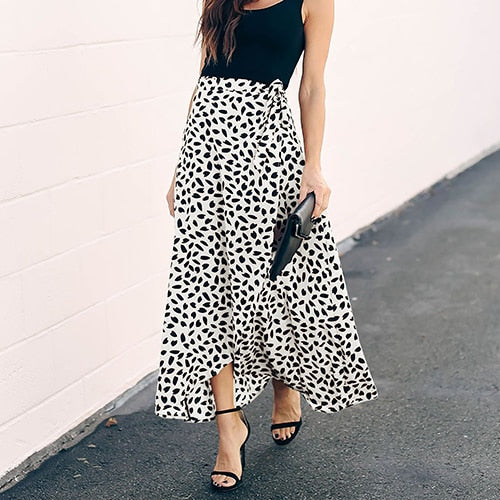 SURMIITRO Polka Dot Print Long Maxi Summer Skirt Women Fashion 2021 White Black Split High Waist Sun Wrap Aesthetic Skirt Female voguable
