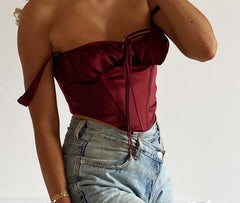 NewAsia Corset Top y2k Cami Women Boned Tie up Cut Out Square Neck Zipper Ruched Padded Tank Top Satin Party Club Casual Outfits voguable