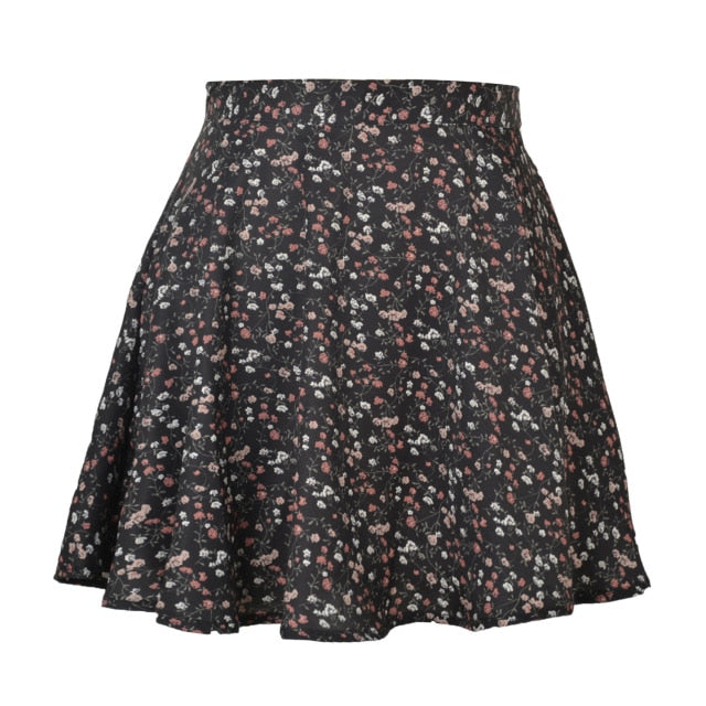 Summer new women's floral print skirt high waist umbrella mini skirt Female invisible zipper chiffon print short skirt women voguable