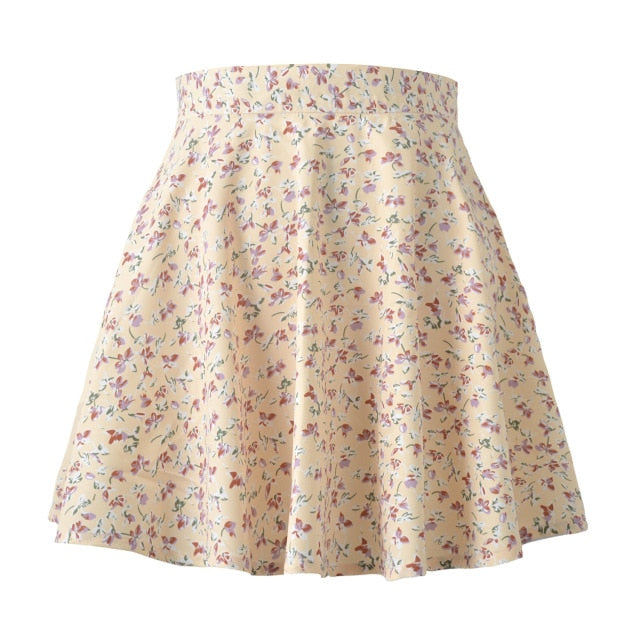Summer new women's floral print skirt high waist umbrella mini skirt Female invisible zipper chiffon print short skirt women voguable