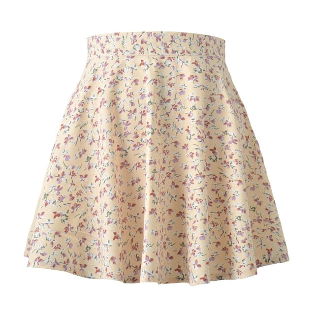 Summer new women's floral print skirt high waist umbrella mini skirt Female invisible zipper chiffon print short skirt women voguable