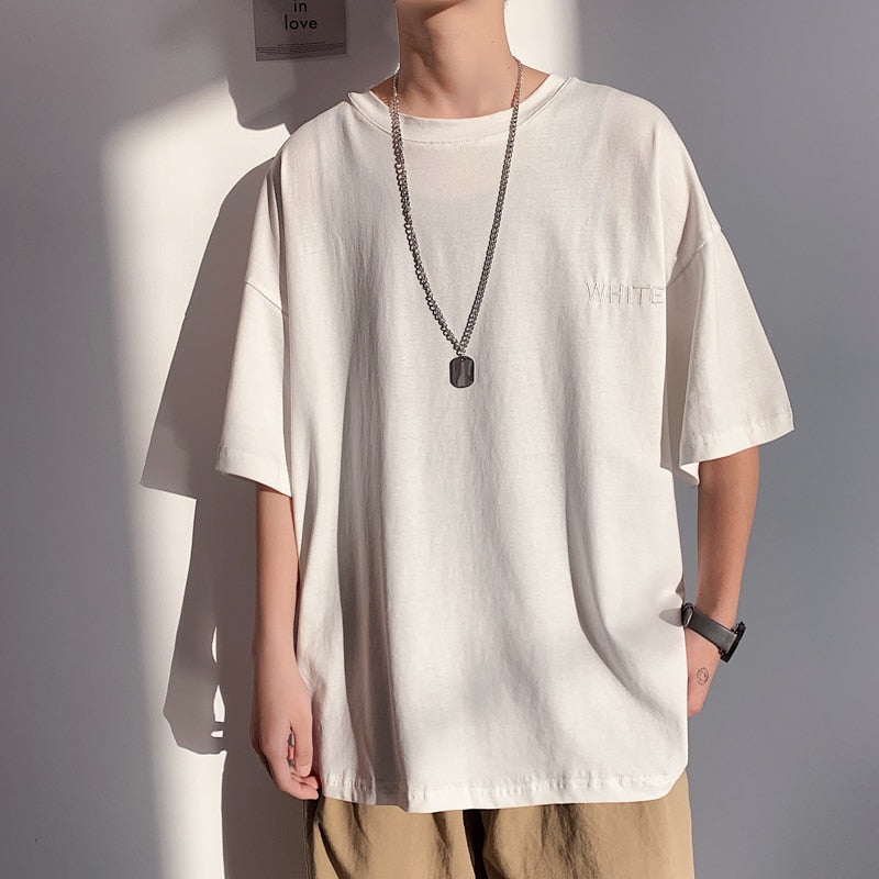 Voguable Short Sleeve Black White Loose T Shirt Men'S 2021 Summer Classic Solid Tshirt Top Tees Casual Clothes Plus OverSize M-5XL O NECK voguable
