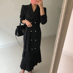 Spring Autumn Fashion Chic Korean Office Lady Brief Bandage Long Dress Women Elegant sheath trumpet  Vintage Blazer Dresses Robe voguable