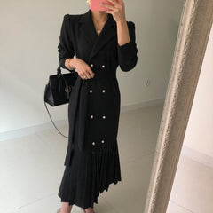 Spring Autumn Fashion Chic Korean Office Lady Brief Bandage Long Dress Women Elegant sheath trumpet  Vintage Blazer Dresses Robe voguable