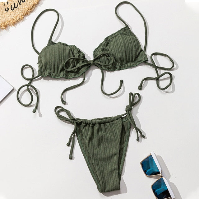 Para Praia Sexy Bikini 2021 Brazilian Swimsuit Women Bandage Swimwear Thong Bikini Set High Cut Bathing Suit Female Beachwear voguable