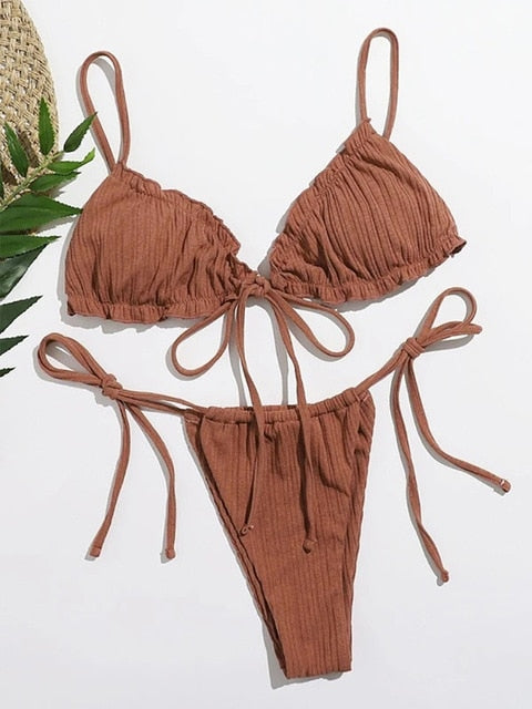 Para Praia Sexy Bikini 2021 Brazilian Swimsuit Women Bandage Swimwear Thong Bikini Set High Cut Bathing Suit Female Beachwear voguable