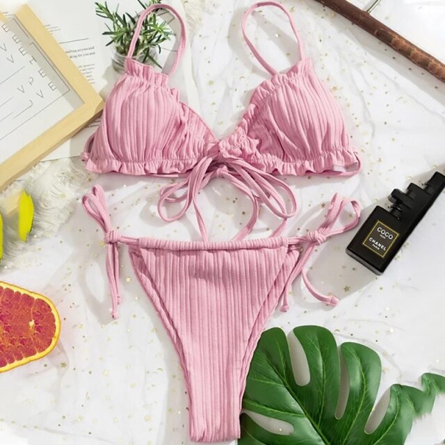 Para Praia Sexy Bikini 2021 Brazilian Swimsuit Women Bandage Swimwear Thong Bikini Set High Cut Bathing Suit Female Beachwear voguable