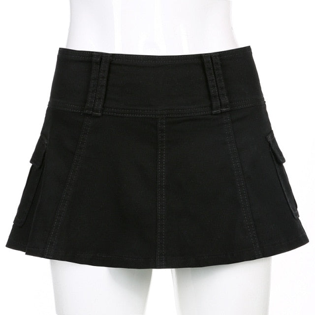 ALLNeon Pastel Goth Low Waist Black Micro Skirts Y2K Streetwear Pockets Patchwork A-line Skirt E-girl Aesthetics Outfits Zipper voguable