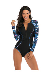 Voguable 2021 Print Floral One Piece Swimsuit Long Sleeve Swimwear Women Bathing Suit Retro Swimsuit Vintage One-piece Surfing Swim Suits voguable