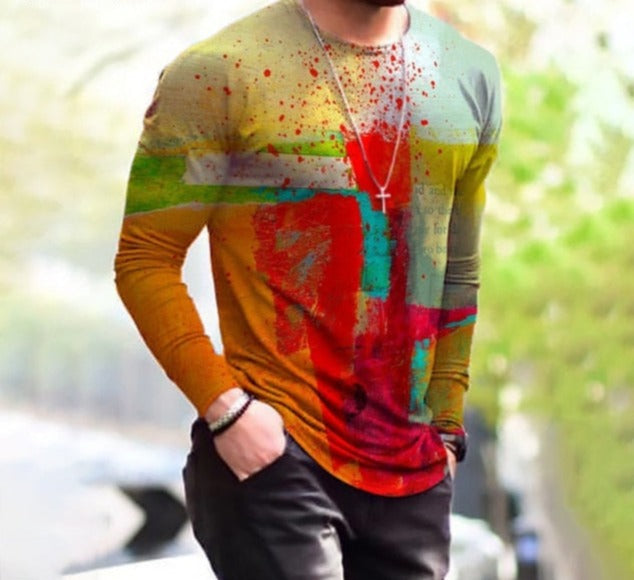 Voguable New Patchwork T-shirt Long Sleeve Fashion 3D Print Tops 2021 Summer Casual Pullovers Sexy Mens clothing Plus Size S-3XL voguable