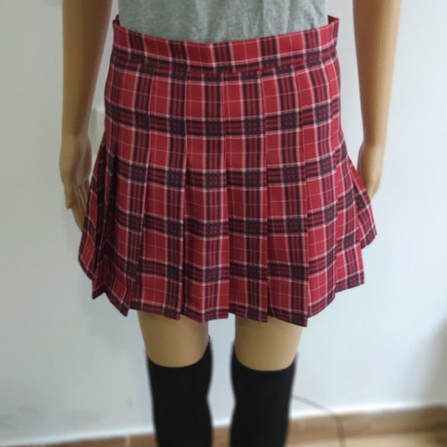 XS-XXL Spring Summer Autumn Women Skirts Student Girl Striped Pleated Waist Female Sweet Mini Dance Plaid Black White Pink Skirt voguable