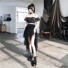 LDYRWQY Women's High Waist Bust Mesh Skirt Short Front and Long Back 2021 Korean New Office Lady  Ball Gown  Knee-Length voguable