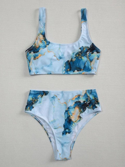 Voguable 2021 New High Waist  Bikini set Yellow Bandeau Swimsuit Sexy Print Thong Bikini Women Swimwear Two-pieces Bather Bathing Suit voguable